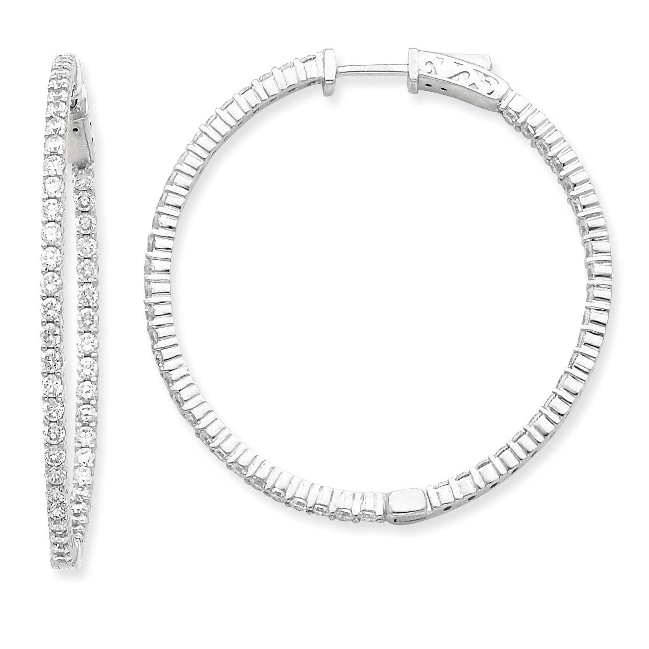 Diamond Round Hoop with Safety Clasp Earrings 14k White Gold XE1992WAA, MPN: XE1992WAA, 191101380945