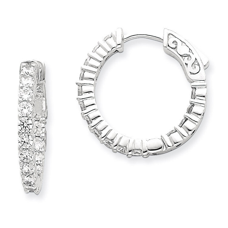 Diamond Round Hoop with Safety Clasp Earrings 14k White Gold XE1993WAA, MPN: XE1993WAA, 191101380969
