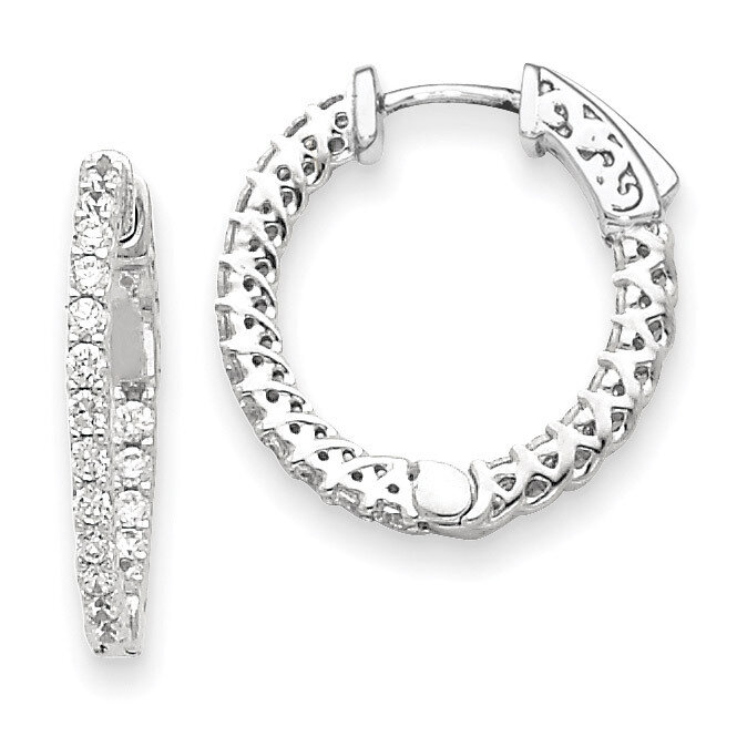 Diamond Round Hoop with Safety Clasp Earrings 14k White Gold XE1999WAA, MPN: XE1999WAA, 191101381027