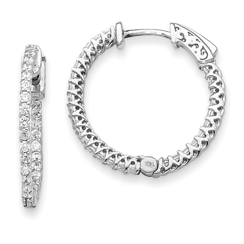 Diamond Round Hoop with Safety Clasp Earrings 14k White Gold XE2000WAA, MPN: XE2000WAA, 191101381041