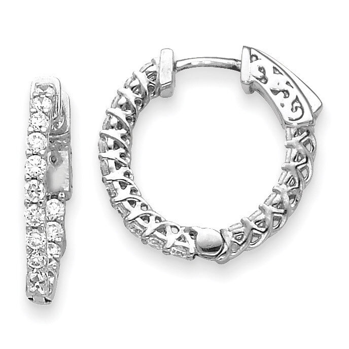 Diamond Round Hoop with Safety Clasp Earrings 14k White Gold XE2002WAA, MPN: XE2002WAA, 191101381089
