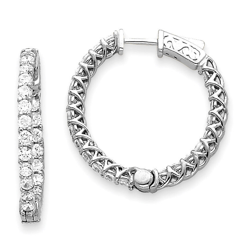 Diamond Round Hoop with Safety Clasp Earrings 14k White Gold XE2006WAA