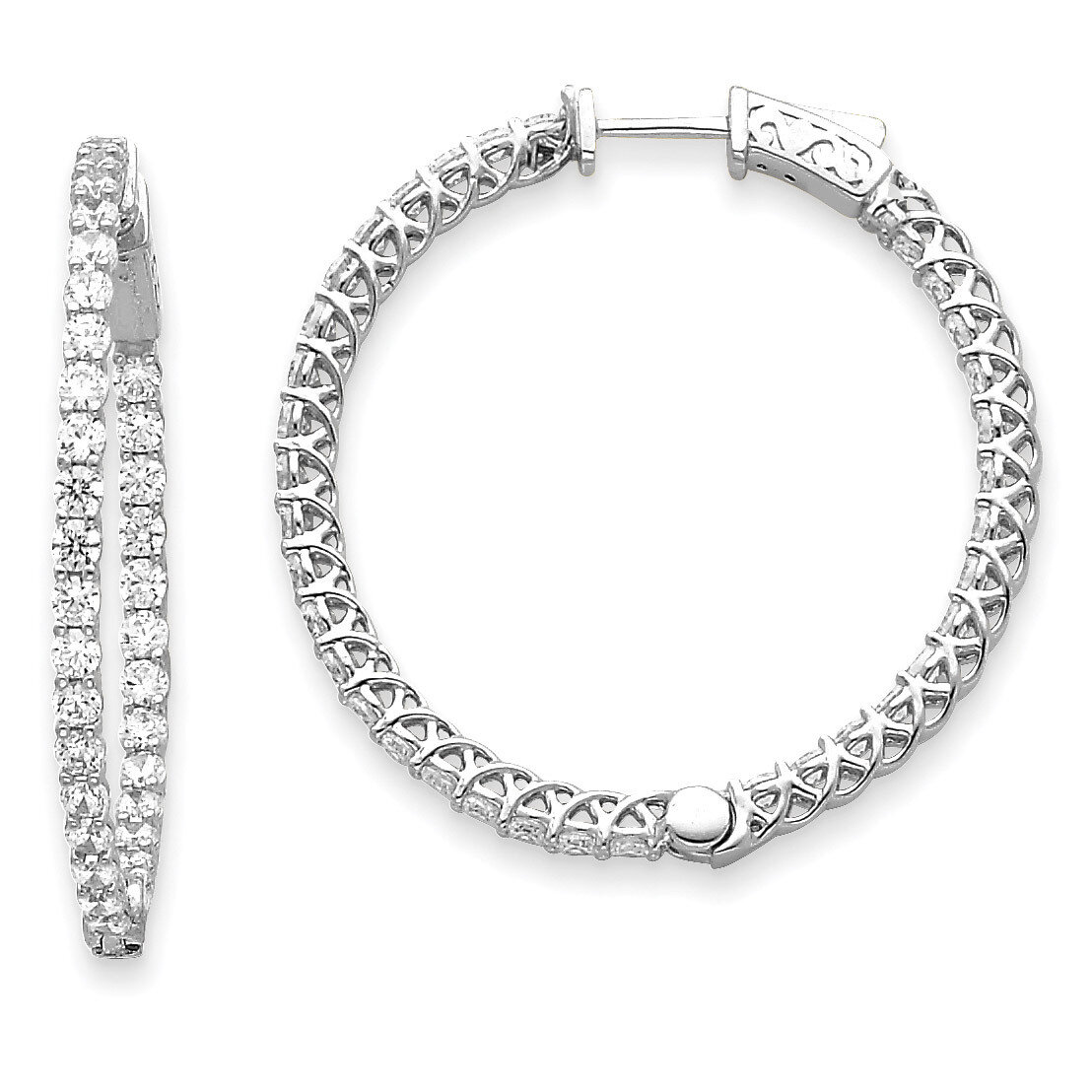 Diamond Round Hoop with Safety Clasp Earrings 14k White Gold XE2007WAA, MPN: XE2007WAA, 191101381188