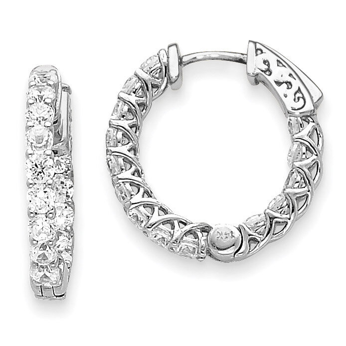 Diamond Round Hoop with Safety Clasp Earrings 14k White Gold XE2008WAA, MPN: XE2008WAA, 191101381201