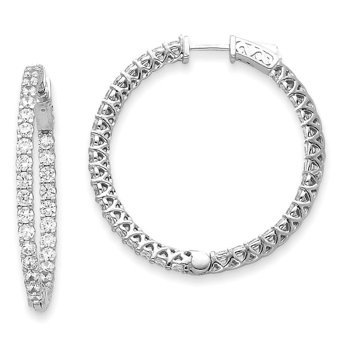 Diamond Round Hoop with Safety Clasp Earrings 14k White Gold XE2010WAA, MPN: XE2010WAA, 191101381249