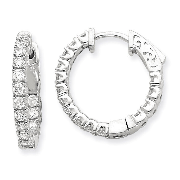 Diamond Round Hoop with Safety Clasp Earrings 14k White Gold XE2011WAA, MPN: XE2011WAA, 191101381263