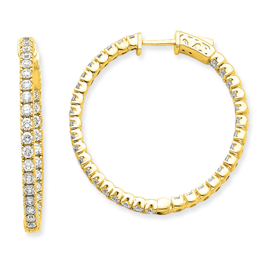 Diamond Round Hoop with Safety Clasp Earrings 14k Gold XE2013AA