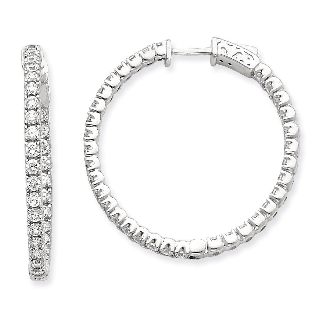 Diamond Round Hoop with Safety Clasp Earrings 14k White Gold XE2013WAA, MPN: XE2013WAA, 191101381300