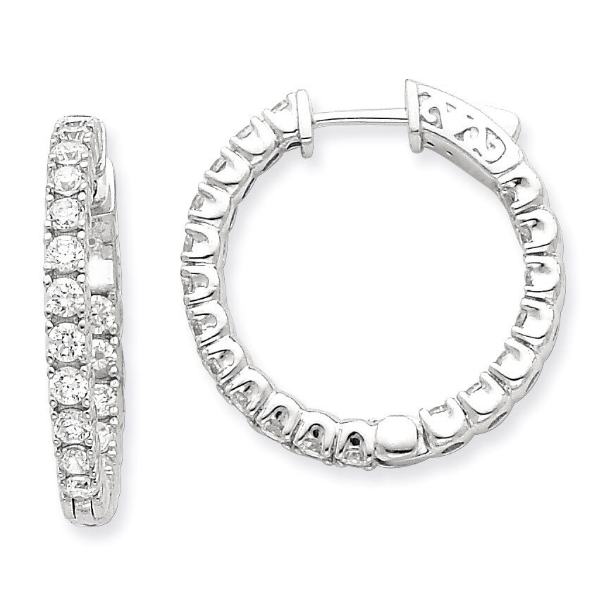 Diamond Round Hoop with Safety Clasp Earrings 14k White Gold XE2014WAA, MPN: XE2014WAA, 191101381324