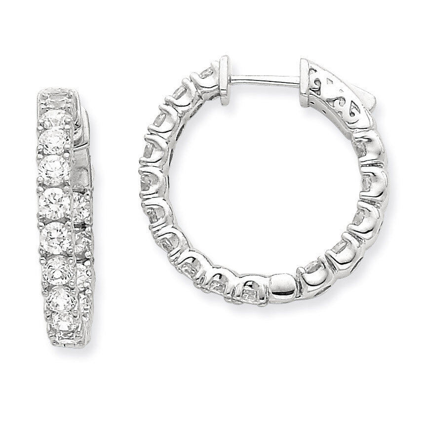 Diamond Round Hoop with Safety Clasp Earrings 14k White Gold XE2016WAA