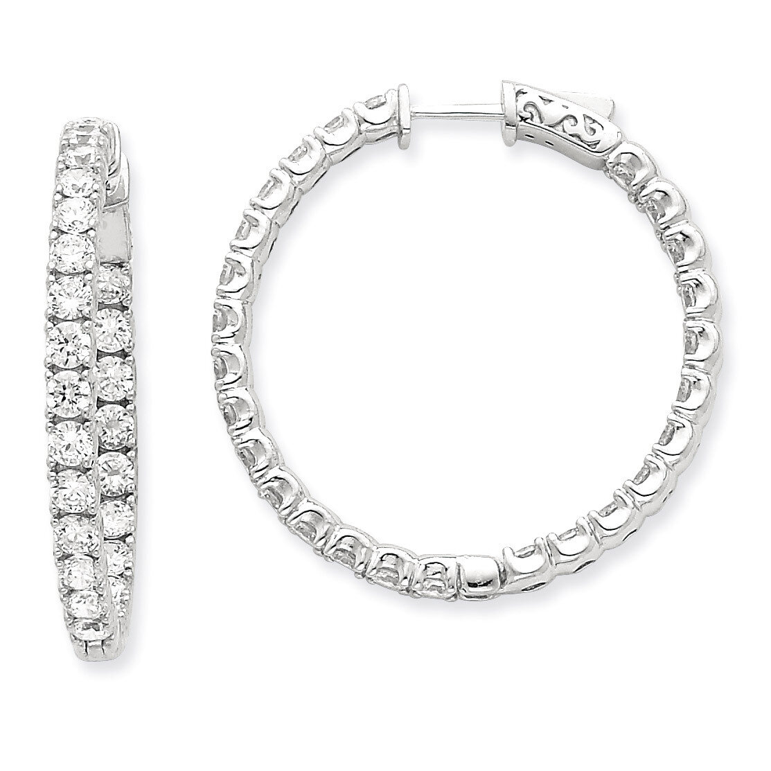 Diamond Round Hoop with Safety Clasp Earrings 14k White Gold XE2017WAA, MPN: XE2017WAA, 191101381386