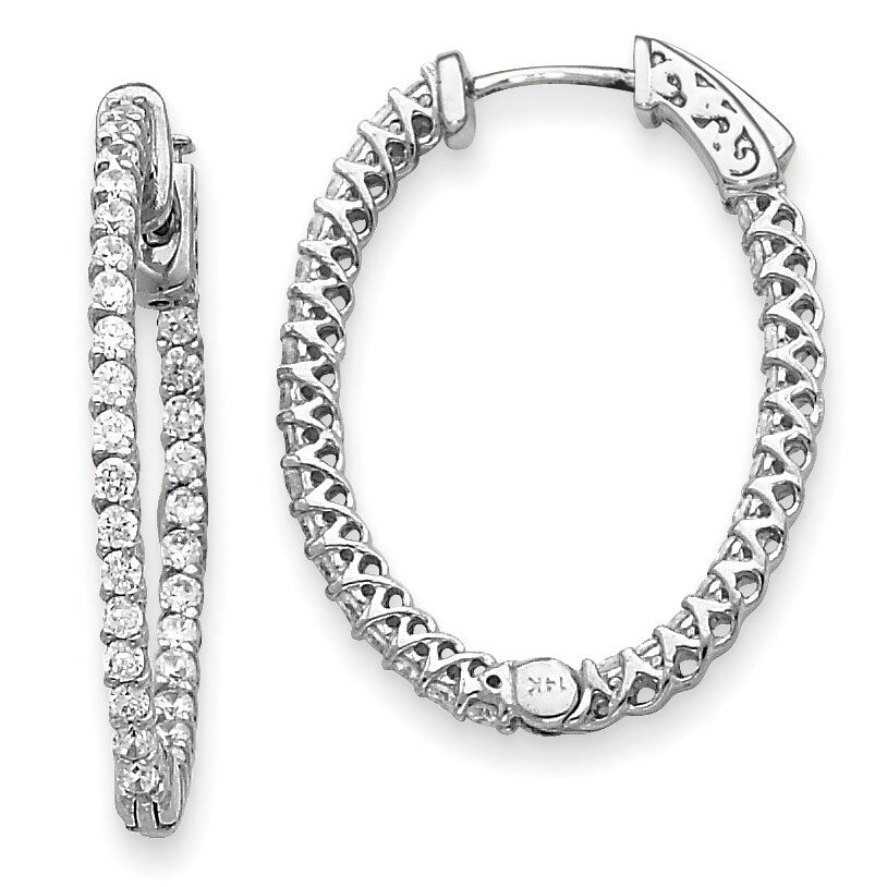 Diamond Oval Hoop with Safety Clasp Earrings 14k White Gold XE2019WAA, MPN: XE2019WAA, 191101381423