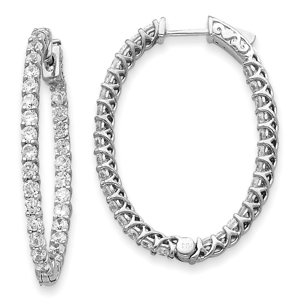 Diamond Oval Hoop with Safety Clasp Earrings 14k White Gold XE2026WAA, MPN: XE2026WAA, 191101536526