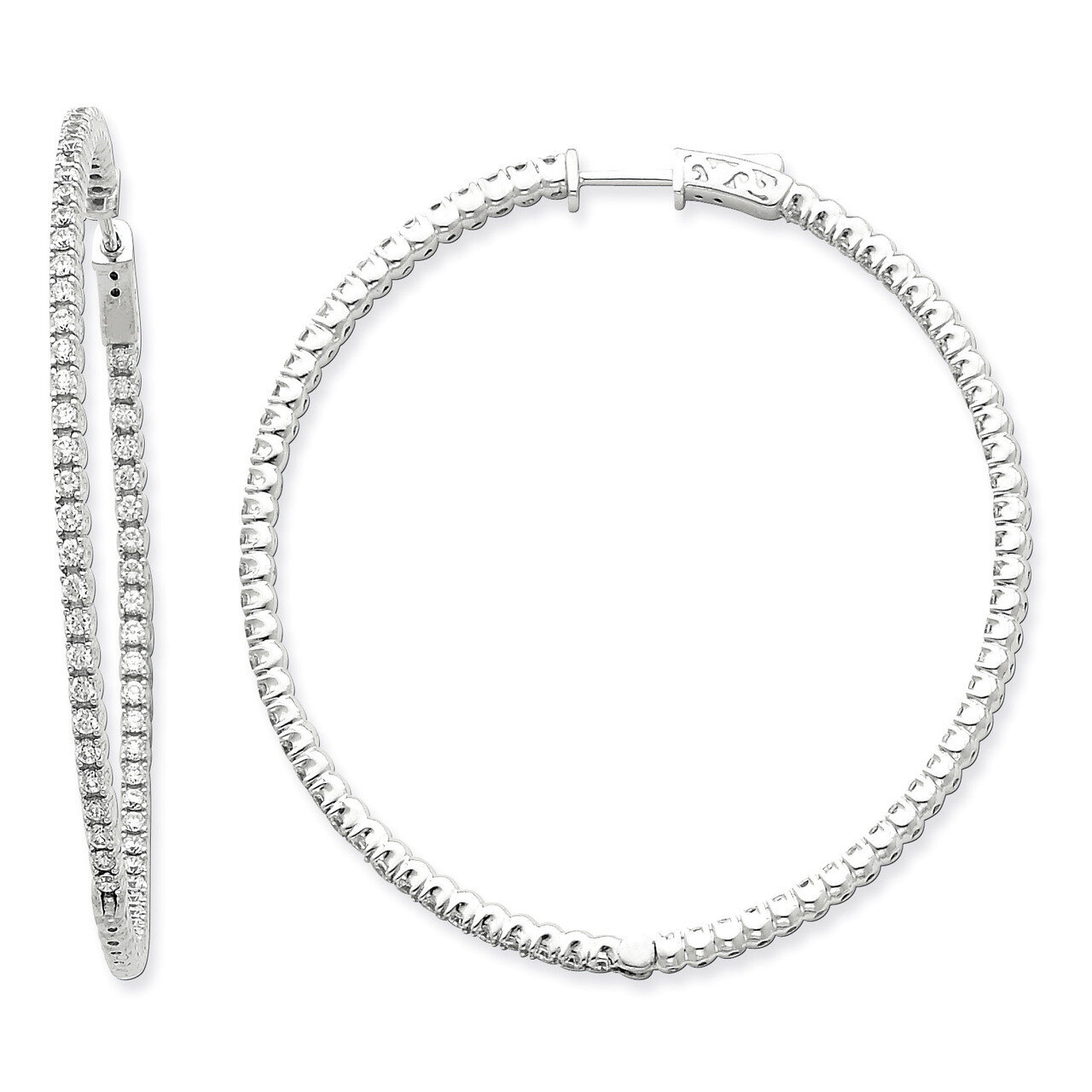Diamond Round Hoop with Safety Clasp Earrings 14k White Gold XE2031WAA, MPN: XE2031WAA, 191101536564