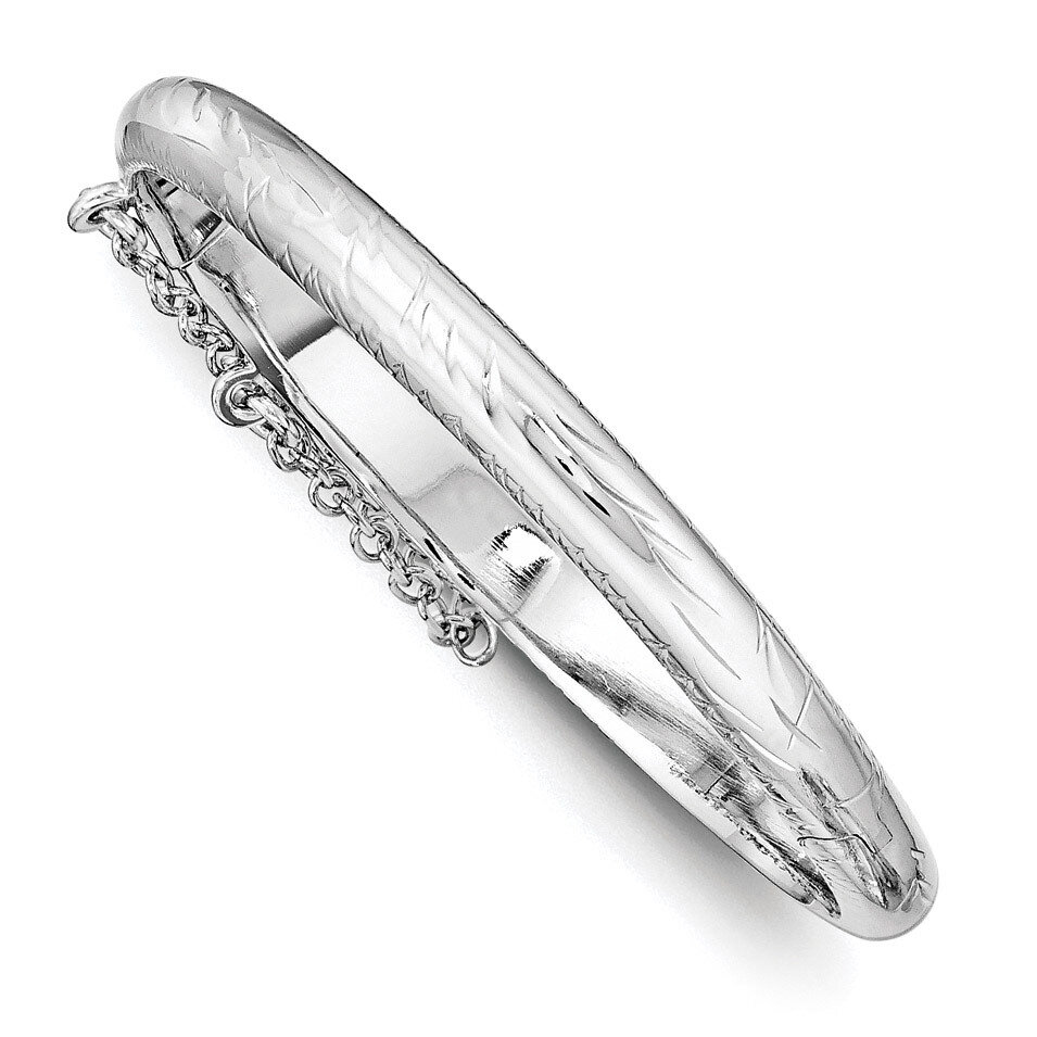 Child'S Bangle Sterling Silver Rhodium-plated Textured with Safety Hinged QB785
