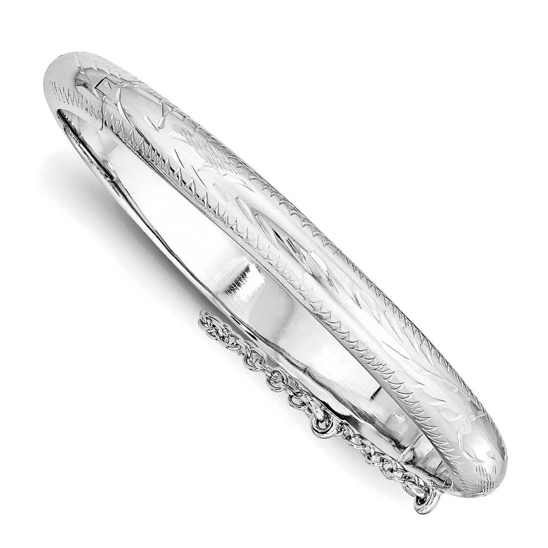 Child'S Bangle Sterling Silver Rhodium-plated Textured with Safety Hinged QB790