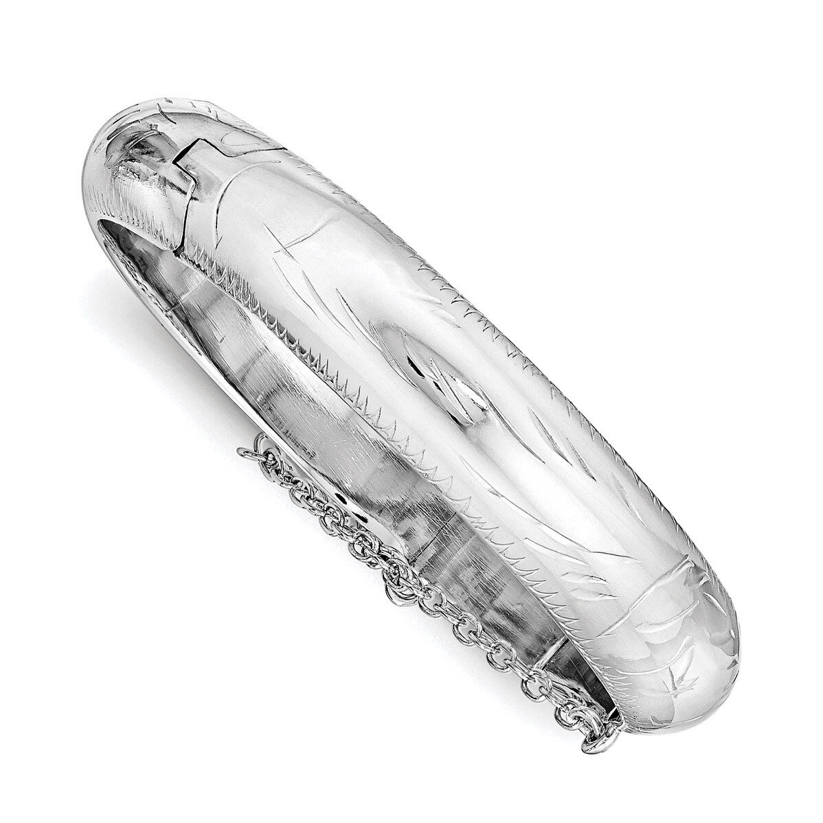 Child&#39;S Bangle Sterling Silver Rhodium-plated Textured with Safety Hinged QB793, MPN: QB793, 191101…