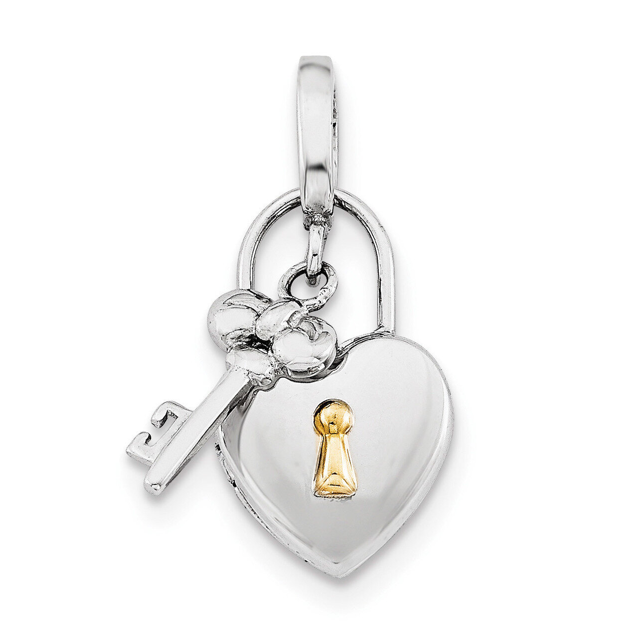 10Mm Heart Lock &amp; Key Hinge Locket Sterling Silver Rhodium-plated QLS594