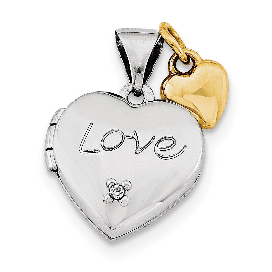 Gold-Plated Dia Charm Heart Locket Sterling Silver Rhodium-plated QLS599, MPN: QLS599, 191101190889