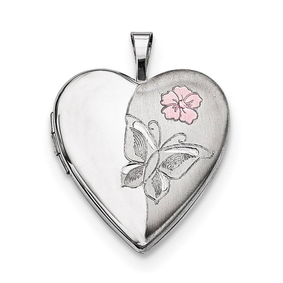 Enameled Flower Butterfly Heart Locket Sterling Silver Rhodium-plated QLS631