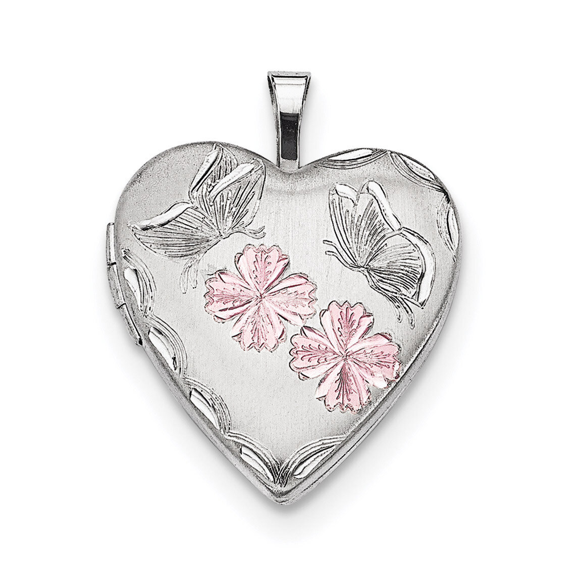 Enameled Flowers Butterfly Heart Locket Sterling Silver Rhodium-plated QLS641, MPN: QLS641, 1911013…