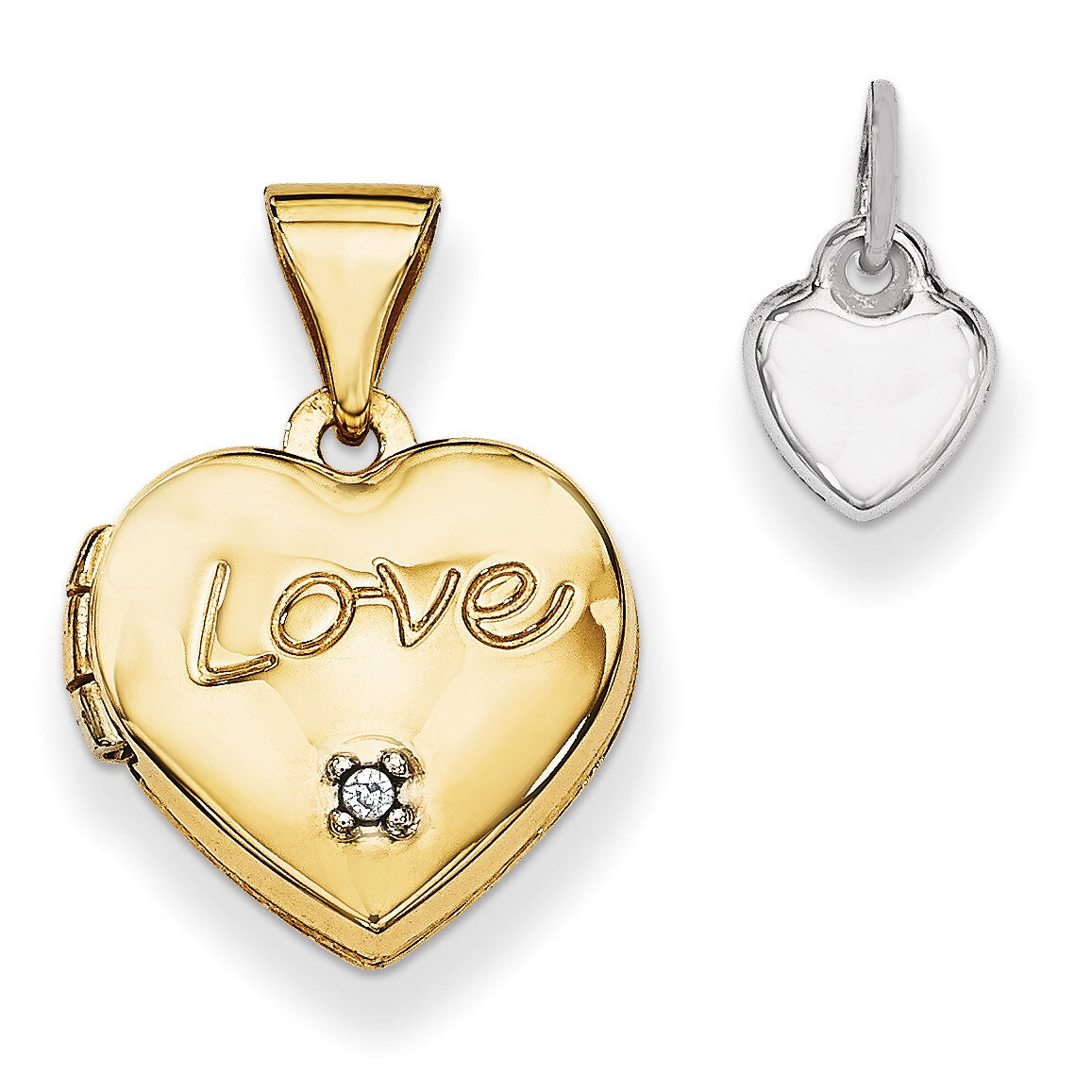 Two-Tone 12Mm Heart with Diamond Locket and Heart Charm 14k Gold XL635, MPN: XL635, 191101192180