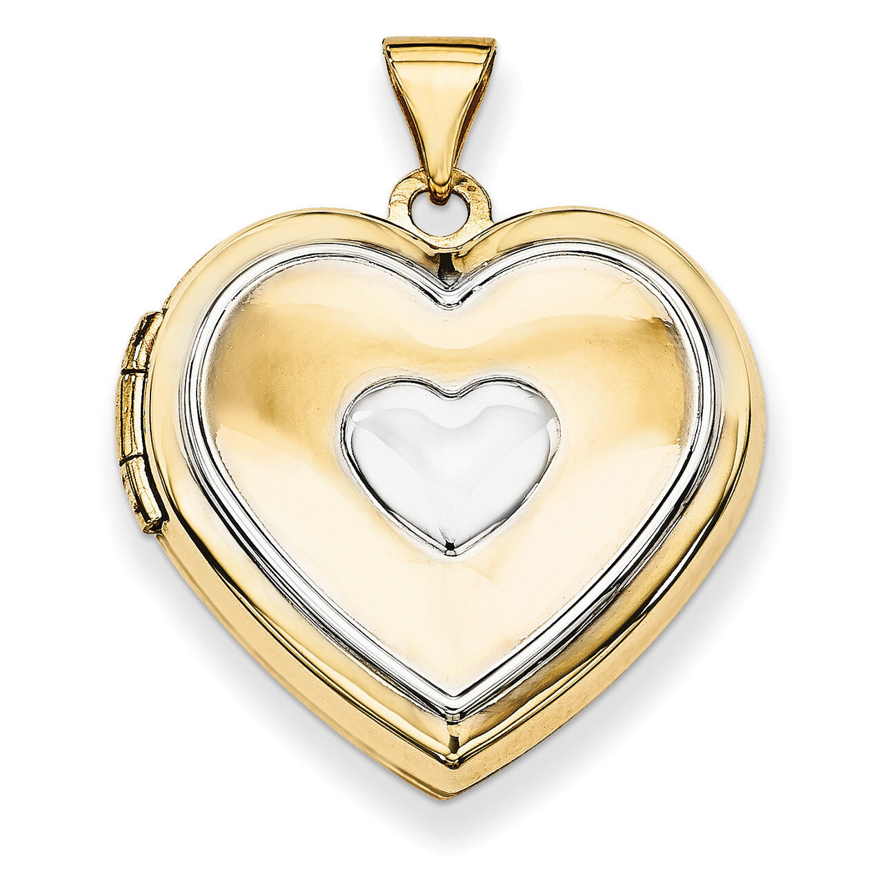 Rhodium 21Mm Heart Locket (Key Charm Inside Locket) 14k Gold XL639