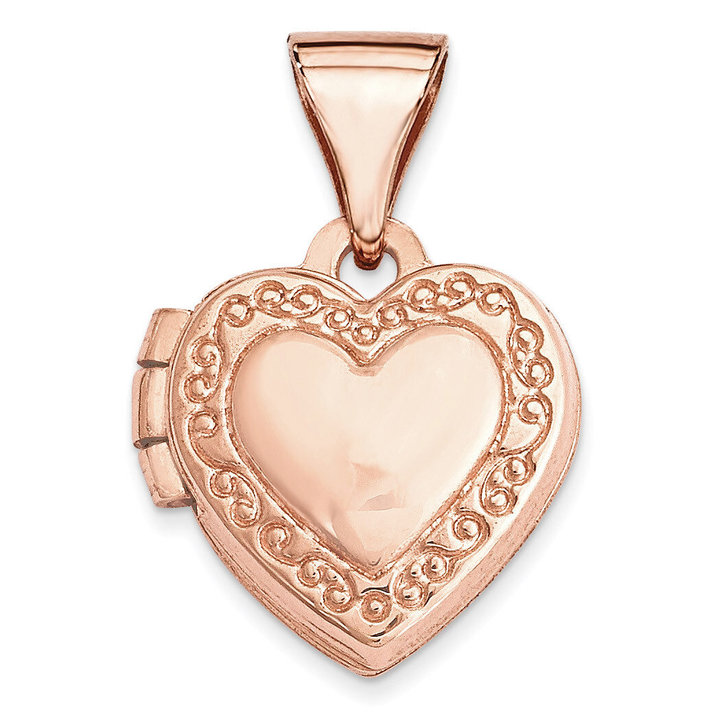 Polished 10Mm Heart-Shaped Scrolled Locket 14k Rose Gold XL656
