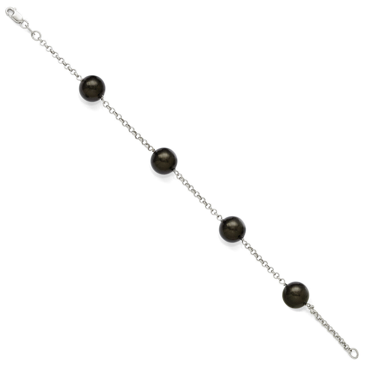 10-11Mm Black Shell Bead 4 Station Bracelet Sterling Silver QMJB104B-7.5, MPN: QMJB104B-7.5, 886774…