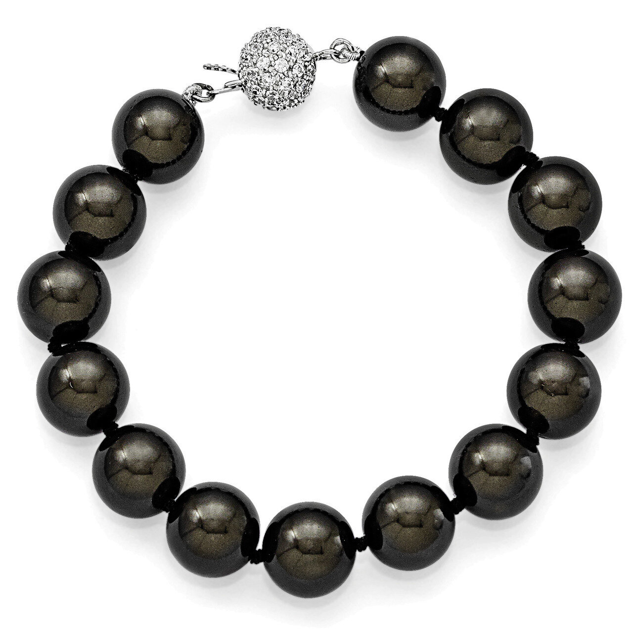 12-13Mm Black Shell Bead with CZ Clasp Bracelet Sterling Silver QMJB127B-7.5, MPN: QMJB127B-7.5, 88…