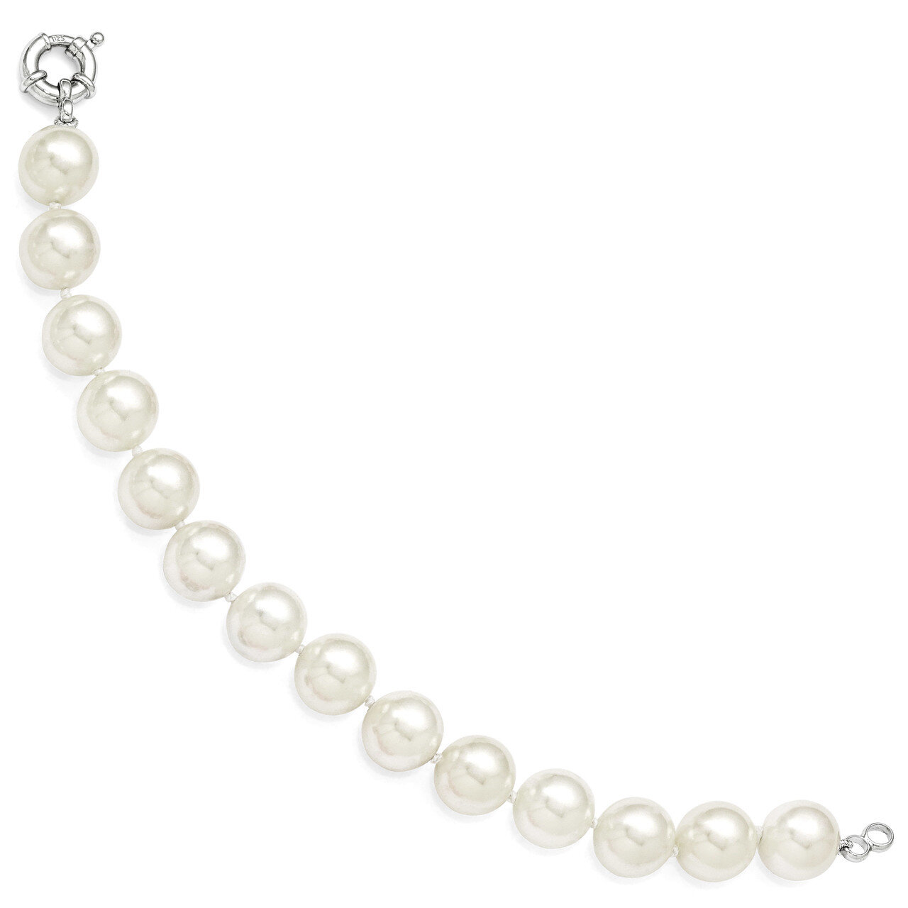 12-13Mm White Shell Bead Bracelet Sterling Silver QMJB12W-7.5, MPN: QMJB12W-7.5, 886774293318