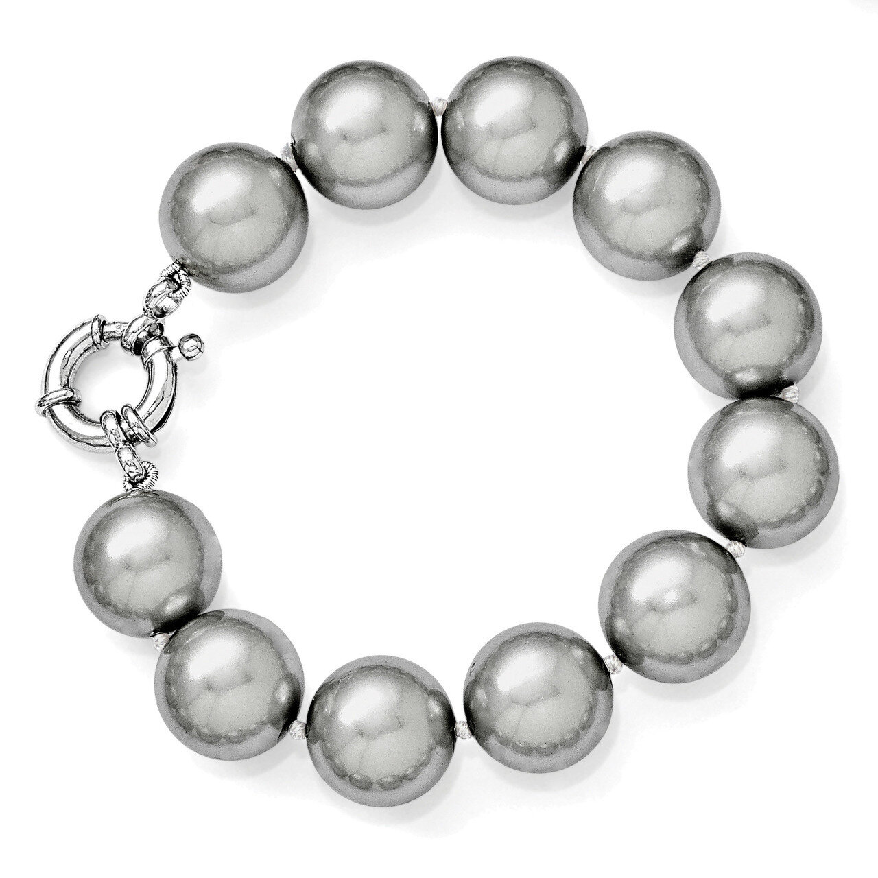 14-15Mm Grey Shell Bead Hand Knotted Bracelet Sterling Silver QMJB14G-7.5, MPN: QMJB14G-7.5, 886774…