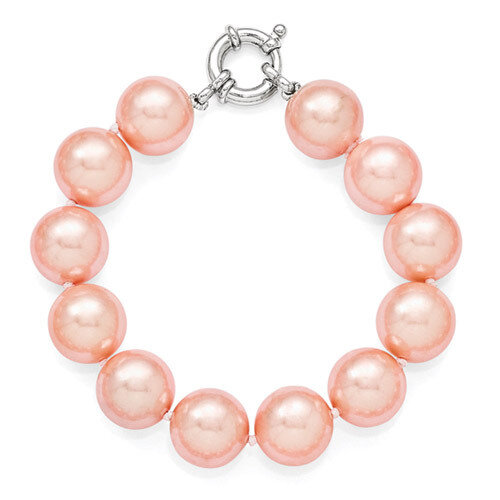 14-15Mm Pink Shell Bead Hand Knotted Bracelet Sterling Silver QMJB14P-7.5, MPN: QMJB14P-7.5, 886774…