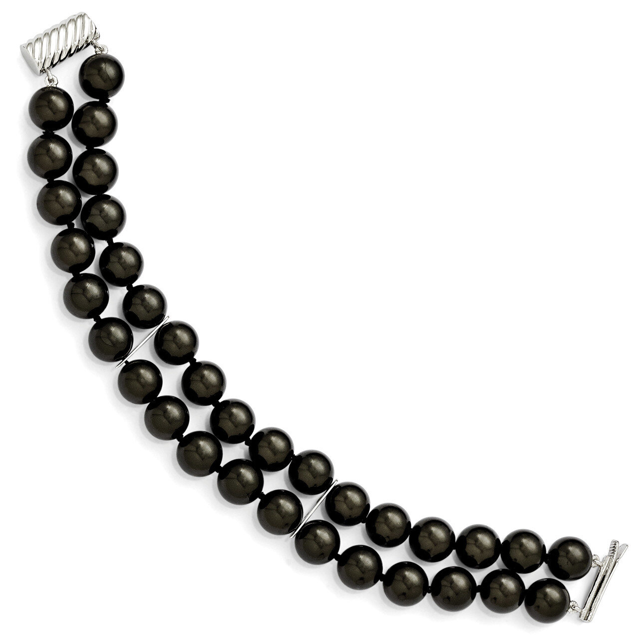 2 Row 10-11Mm Black Shell Bead Bracelet Sterling Silver QMJB210B-7.5