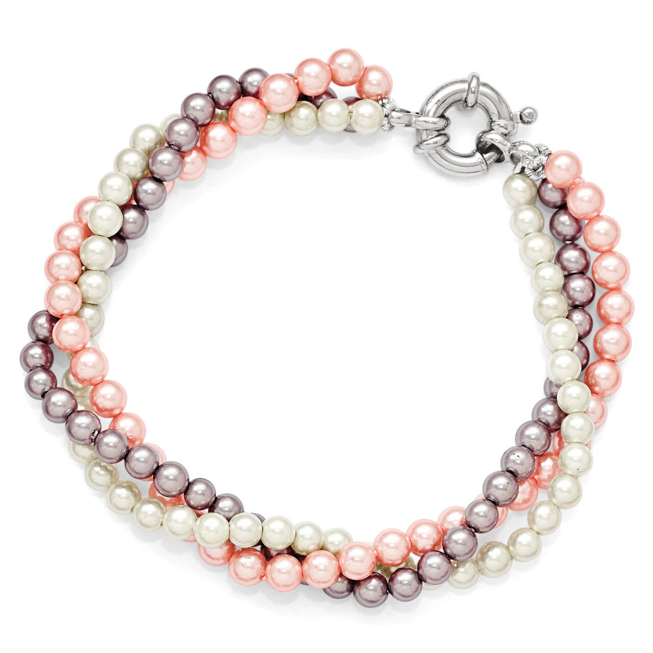 3Row 4-5Mm White/Pink/Purple Shell Bead Bracelet Sterling Silver QMJB340WPPU-7.5, MPN: QMJB340WPPU-…