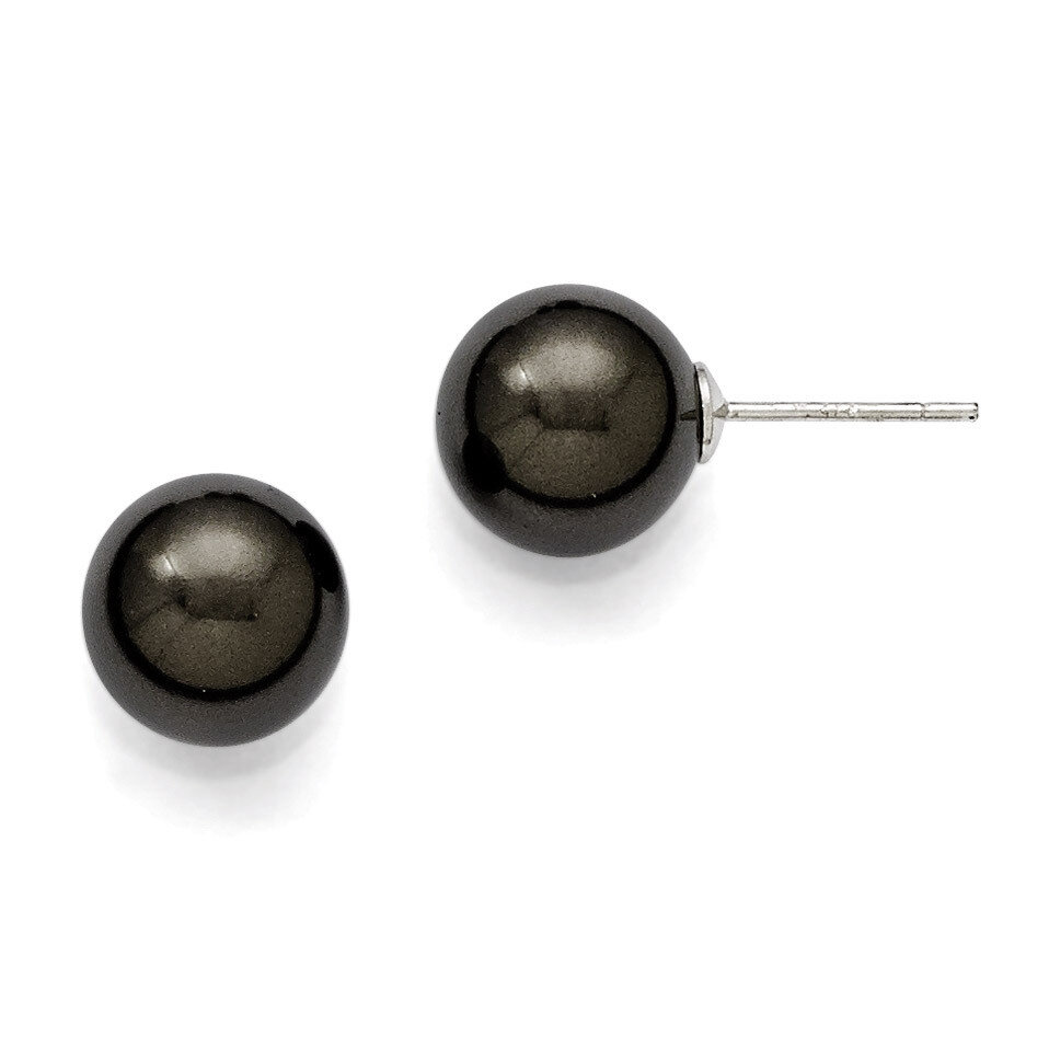 10-11Mm Round Black Shell Bead Stud Earrings Sterling Silver QMJE10B, MPN: QMJE10B, 886774293646