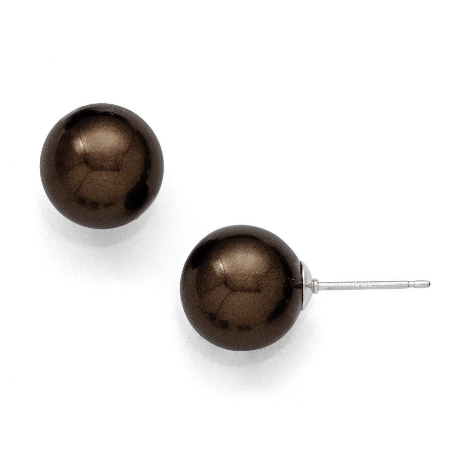 10-11Mm Round Brown Shell Bead Stud Earrings Sterling Silver QMJE10C, MPN: QMJE10C, 886774293653