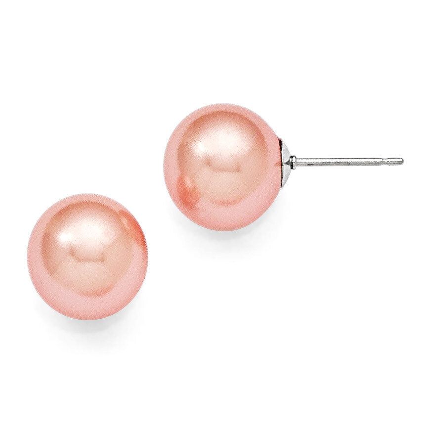10-11Mm Round Pink Shell Bead Stud Earrings Sterling Silver QMJE10P