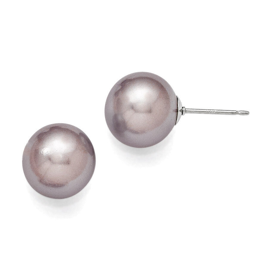 10-11Mm Round Purple Shell Bead Stud Earrings Sterling Silver QMJE10PU