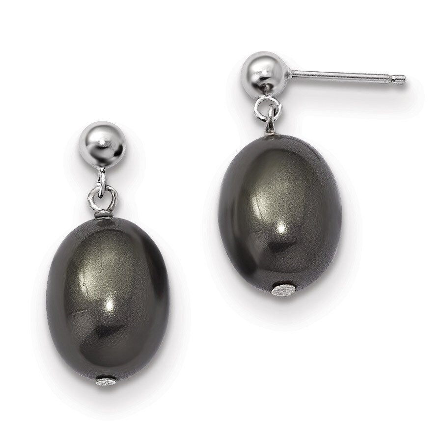 Sterling Silver Majestik10-11Mm Black Rice Shell Pearl Post Dangle Earring Sterling Silver Majestic…