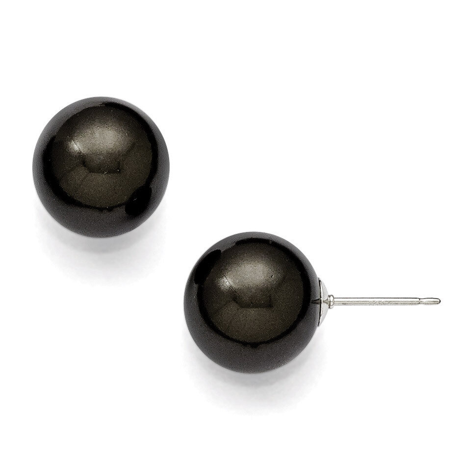 12-13Mm Round Black Shell Bead Stud Earrings Sterling Silver QMJE12B, MPN: QMJE12B, 886774293752