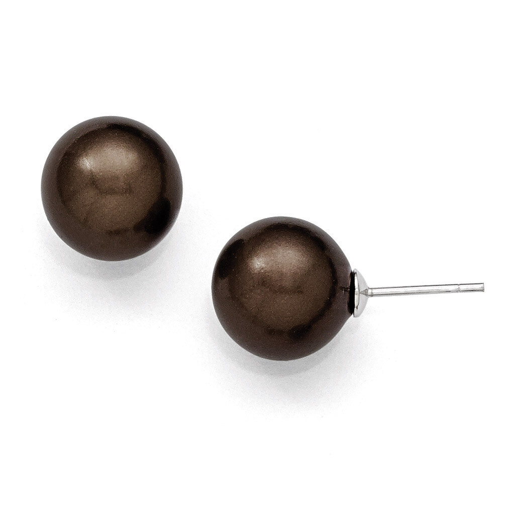 12-13Mm Round Brown Shell Bead Stud Earrings Sterling Silver QMJE12C, MPN: QMJE12C, 886774293769