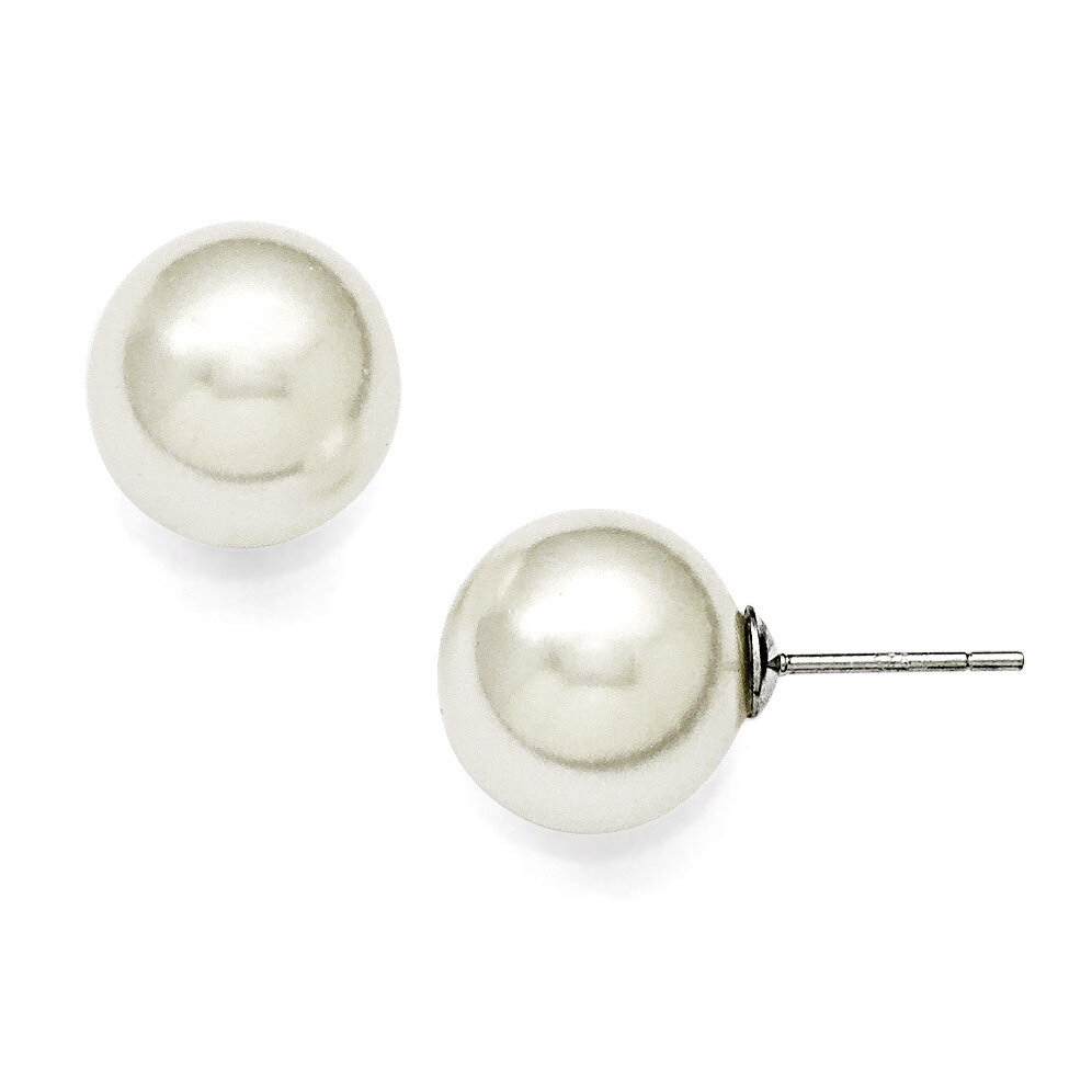 12-13Mm Round White Shell Bead Stud Earrings Sterling Silver QMJE12W, MPN: QMJE12W, 886774293806