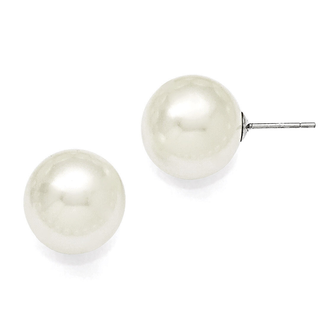 14-15Mm Round White Shell Bead Stud Earrings Sterling Silver QMJE14W, MPN: QMJE14W, 886774293837