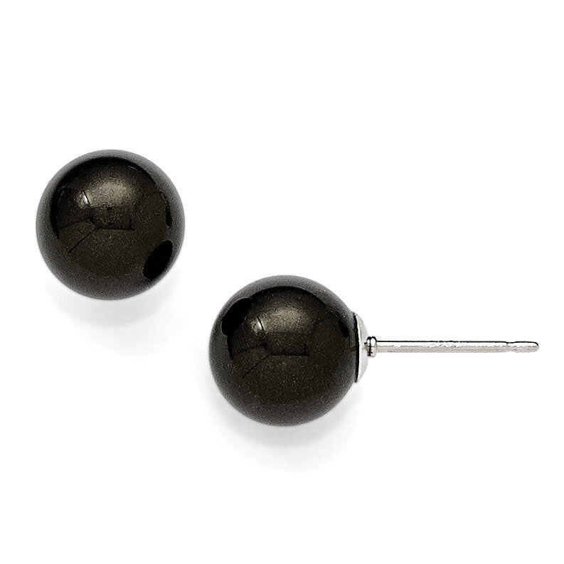 8-9Mm Round Black Shell Bead Stud Earrings Sterling Silver QMJE8B, MPN: QMJE8B, 886774293875