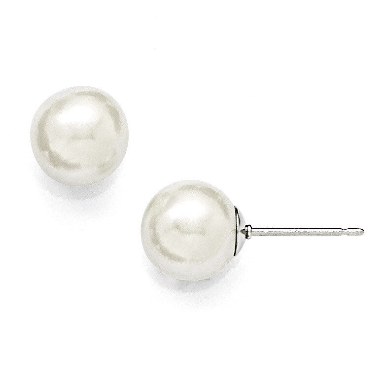 8-9Mm Round White Shell Bead Stud Earrings Sterling Silver QMJE8W