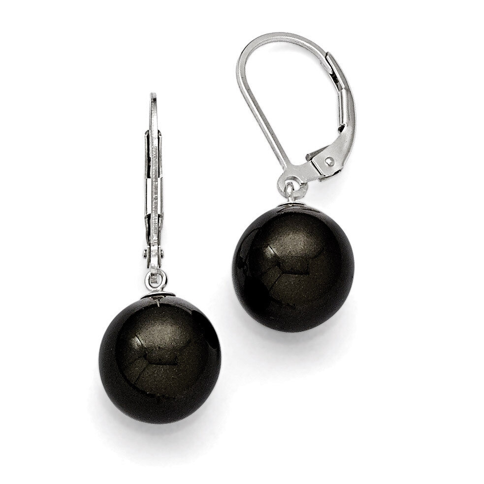 10-11Mm Round Black Shell Bead Leverback Earring Sterling Silver QMJEL10B, MPN: QMJEL10B, 886774293…