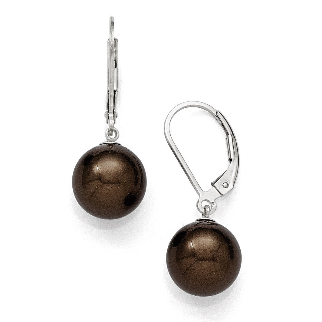 10-11Mm Round Brown Shell Bead Leverback Earring Sterling Silver QMJEL10C