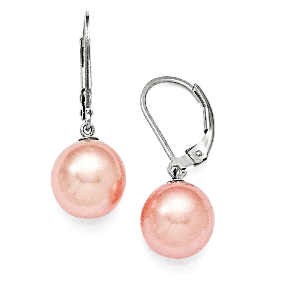 10-11Mm Round Pink Shell Bead Leverback Earrings Sterling Silver QMJEL10P