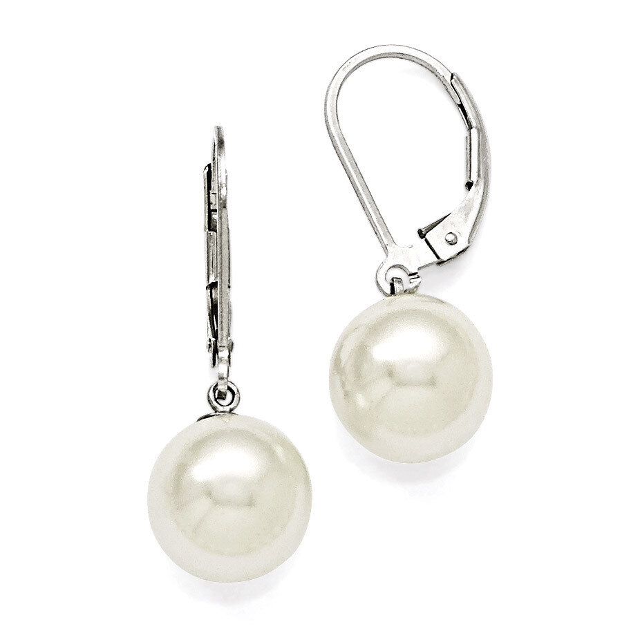 10-11Mm Round White Shell Bead Leverback Earring Sterling Silver QMJEL10W, MPN: QMJEL10W, 886774293…